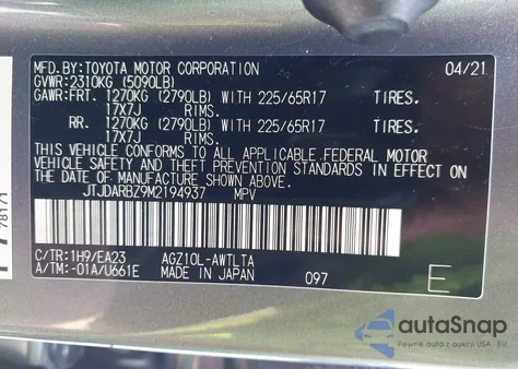 2021 Lexus Nx 300 z USA, uszkodzony, nr VIN JTJDARBZ9M2194937